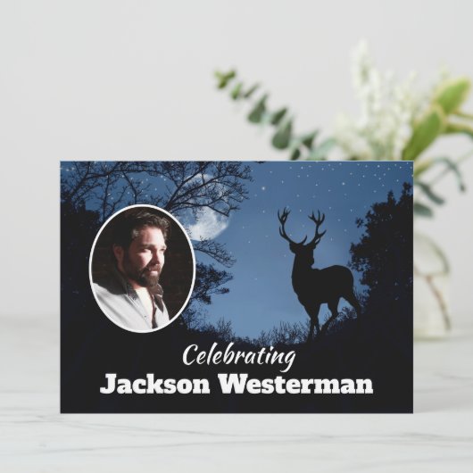 Buck Silhouette bij Night    MemorialInvitation Kaart (Staand voorkant)