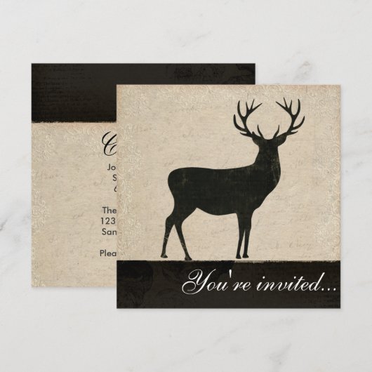 Buck Silhouette Black & Ivory Invitation Kaart (Voorkant / Achterkant)