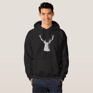 Buck Stag Head Antlers Silhouette White Deer Hoodie