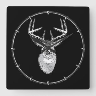 Buck trofee op Black White Tail Deer Vierkante Klok