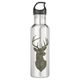 Buck Trophy Deer Silhouette in Camouflage Green Waterfles