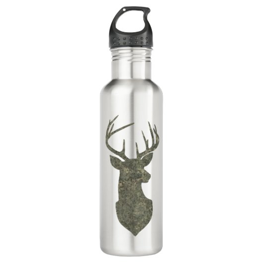 Buck Trophy Herten Silhouet in Camouflage Groen Waterfles (Voorkant)