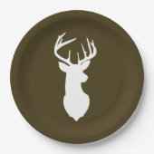 Buck White Deer Silhouette Bord | Donkerbruin (Voorkant)