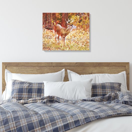 Buck Wild Deer in Bossen Canvas Art Print (Insitu (Slaapkamer))