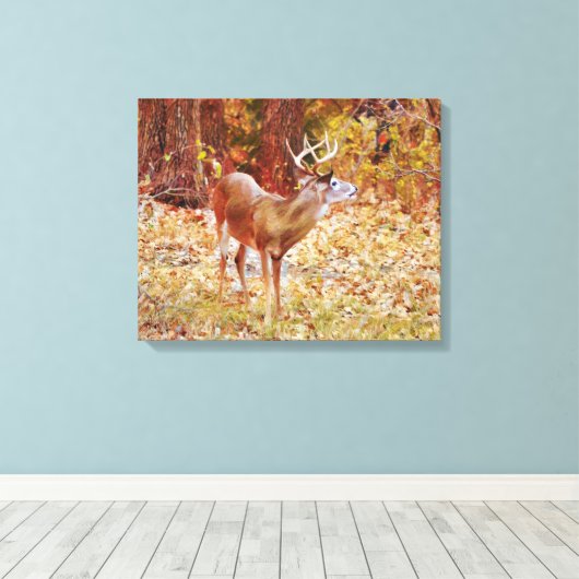 Buck Wild Deer in Bossen Canvas Art Print (Insitu (Houten vloer))