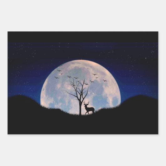 Buck with Big Rack Against Full Moon Inpakpapier Vel (Voorkant 2)