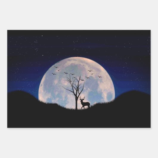 Buck with Big Rack Against Full Moon Inpakpapier Vel (Voorkant)