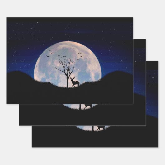 Buck with Big Rack Against Full Moon Inpakpapier Vel (Set)