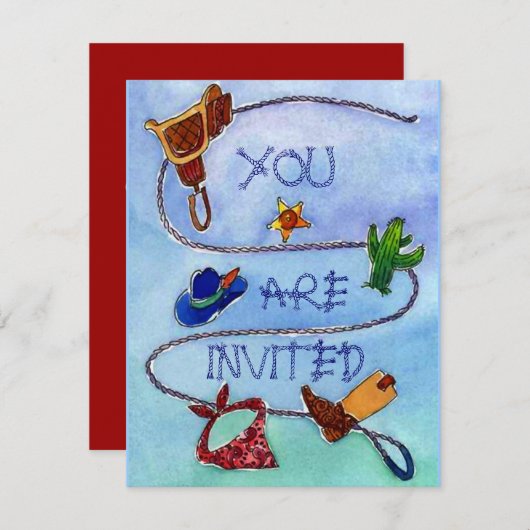 BUCKAROO BIRTHDAY PARTY INVITATION ~ EZ2 CUSTOMIZE KAART (Voorkant / Achterkant)