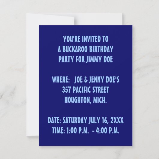 BUCKAROO BIRTHDAY PARTY INVITATION ~ EZ2 CUSTOMIZE KAART (Achterkant)