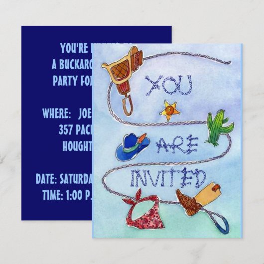 BUCKAROO BIRTHDAY PARTY INVITATION ~ EZ2 CUSTOMIZE KAART (Voorkant / Achterkant)