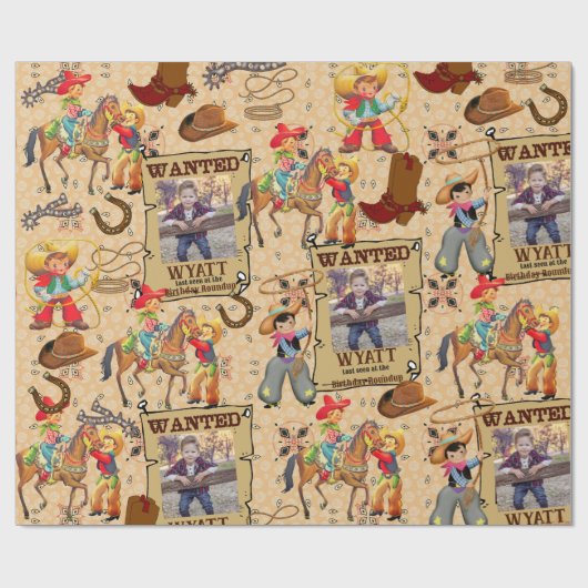 Buckaroo Cowboy Gezocht Foto & Naam toevoegen Cadeaupapier (Vlak)