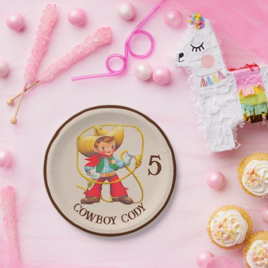 Buckaroo Cowboy Jongen Verjaardag Naam & leeftijd Papieren Bordje (Feest)