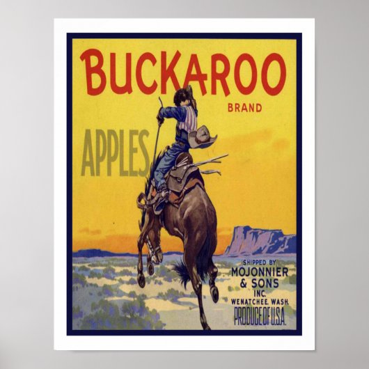 "Buckaroo" Cowboy Vintage Fruit Crate Label Poster (Voorkant)