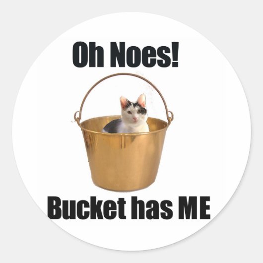 Bucket Cat Ronde Sticker (Voorkant)