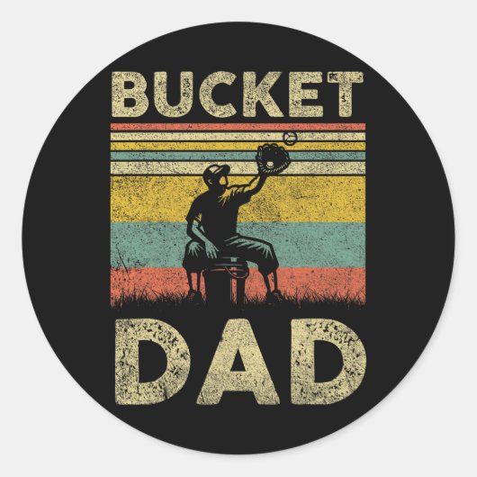 Bucket Dad Softbal Dad Baseball Funny Coach Vader Ronde Sticker (Voorkant)