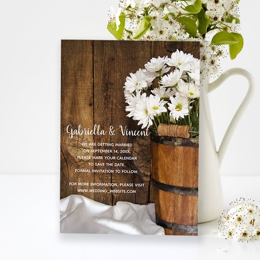 Bucket en Daisies Country Wedding Save the Date Magnetische Uitnodiging