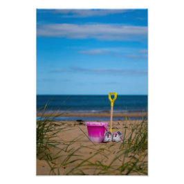 Bucket en spaak op Dornoch Beach Foto Afdruk