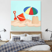 Bucket en Spade Beach Scene Illustratie Canvas Afdruk (Insitu (Slaapkamer))