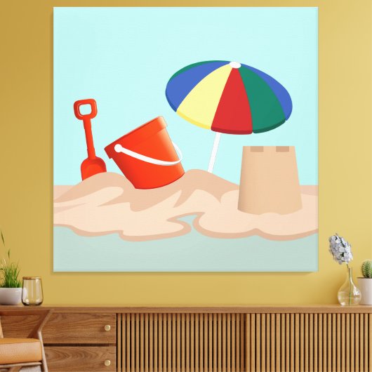 Bucket en Spade Beach Scene Illustratie Canvas Afdruk (Insitu (Woonkamer))