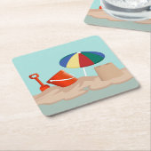 Bucket en Spade Beach Scene Illustratie Kartonnen Onderzetters (Schuin)