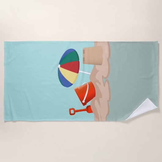 Bucket en Spade Beach Scene Illustratie Strandlaken (Voorkant)