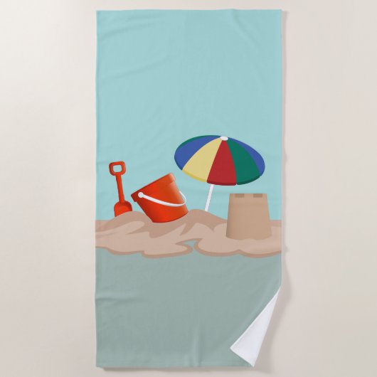 Bucket en Spade Beach Scene Illustratie Strandlaken (Voorkant)