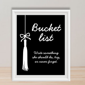 Bucket List Coquette Black & White Graduation Sign Poster