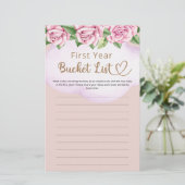 Bucket List Eerste Jaar Meisje Baby shower (Staand voorkant)