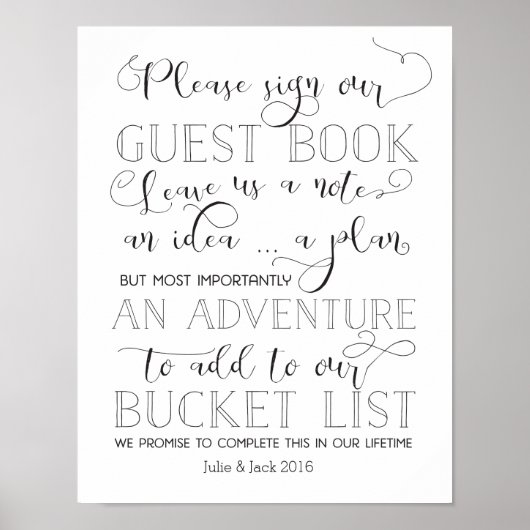 Bucket List Guestbook Poster (Voorkant)