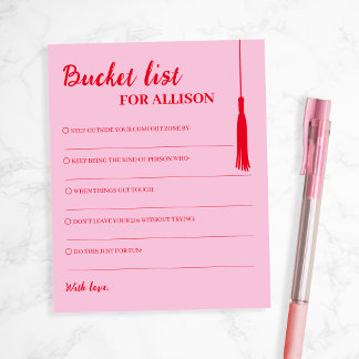 Bucket List Pink & Red Graduation Advice Tassel