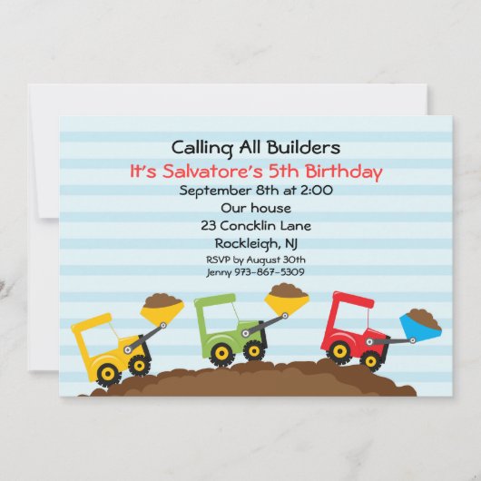 Bucket Loader Boys Construction Invitation Kaart (Voorkant)