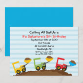 Bucket Loader Boys Construction Invitation Kaart (Voorkant / Achterkant)