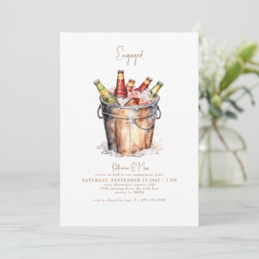 Bucket met Beer Gold Text Engagement Party Kaart (Staand voorkant)
