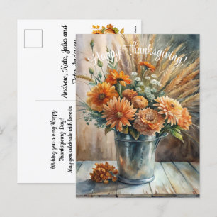 Bucket met Herfst Floral Happy Thanksgiving Feestdagenkaart