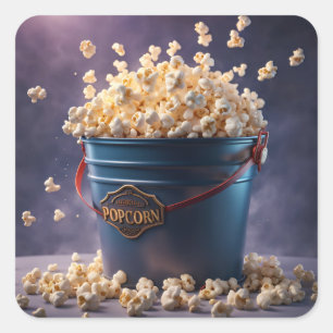 Bucket met popcorn vierkante sticker