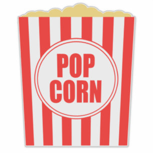 Bucket met rode en witte popcorn sticker