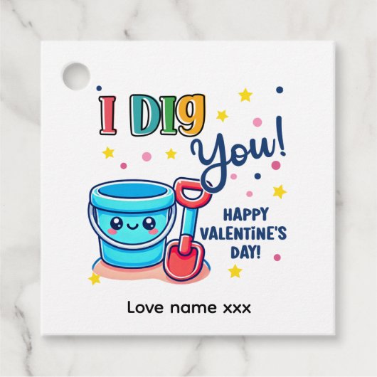 Bucket & Spade Gift idea “I Dig You” Valentine Bedankjes Labels (Voorkant)