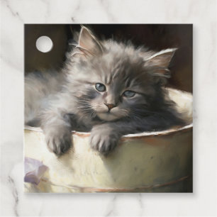 Bucket vol met Joy Sweet Grey Kitten Bedankjes Labels