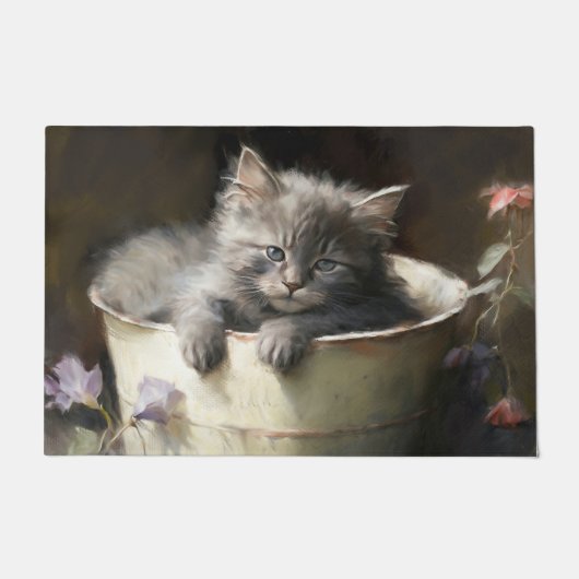 Bucket vol met Joy Sweet Grey Kitten Deurmat (Voorkant)
