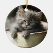 Bucket vol met Joy Sweet Grey Kitten Keramisch Ornament (Voorkant)