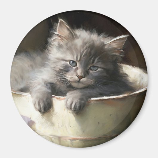 Bucket vol met Joy Sweet Grey Kitten Magneet (Voorkant)