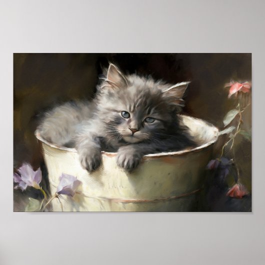 Bucket vol met Joy Sweet Grey Kitten Poster (Voorkant)