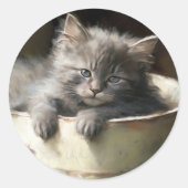 Bucket vol met Joy Sweet Grey Kitten Ronde Sticker (Voorkant)