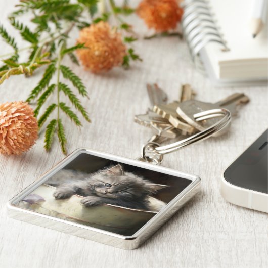 Bucket vol met Joy Sweet Grey Kitten Sleutelhanger (Zijkant)