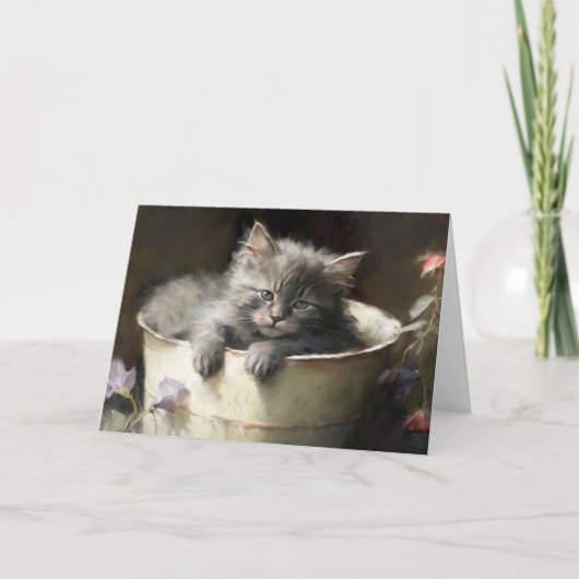 Bucket vol met Joy Sweet Grey Kitten Wenskaart Bedankkaart (Voorkant)