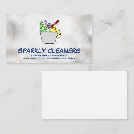 Bucket vol met schoonmaakmiddelen visitekaartje (Voorkant / Achterkant)