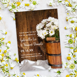 Bucket White Daisies Barn Wedding Save the Date