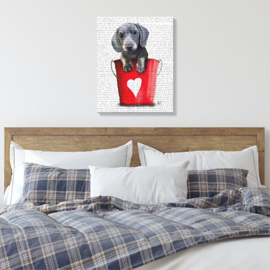 Buckets of Love Dachshund Puppy Canvas Afdruk (Insitu (Slaapkamer))