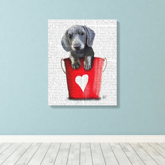 Buckets of Love Dachshund Puppy Canvas Afdruk (Insitu (Houten vloer))